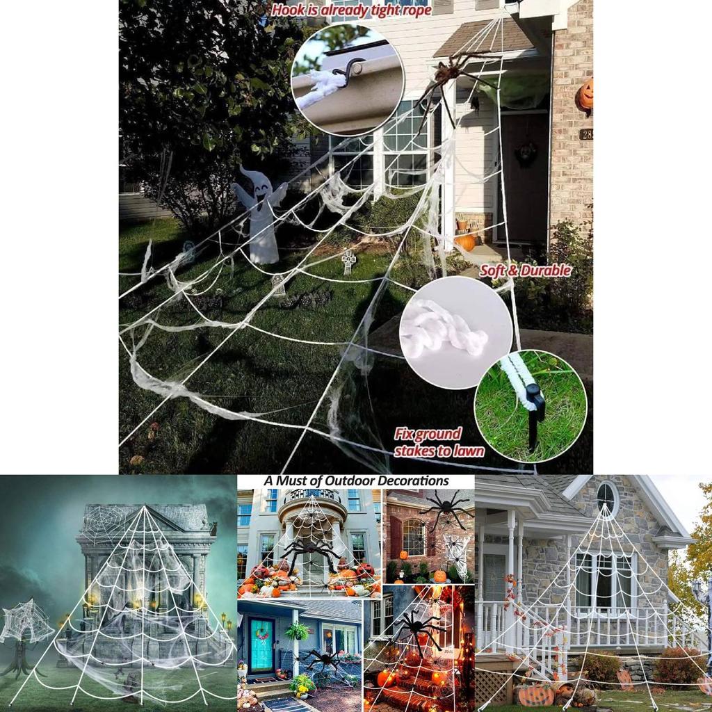 Spooky Halloween Spider Web Decoration Set With Realistic Black Spiders In Various Sizes And Styles For Festive Parties And Events