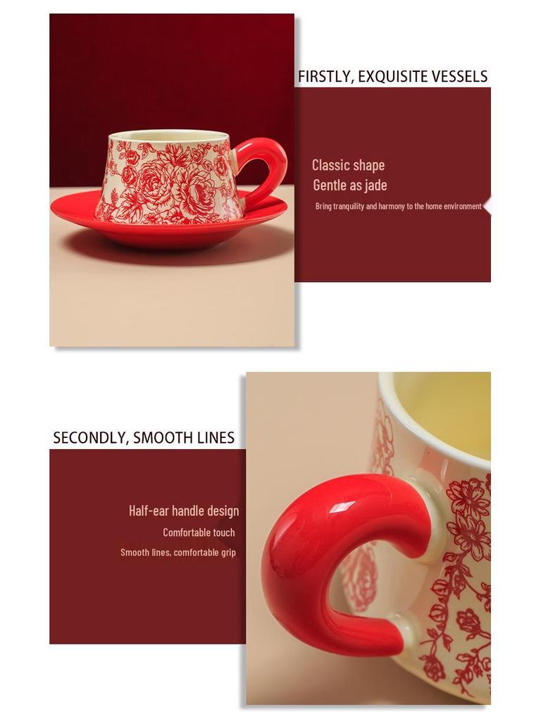 Rose Yan Yu Ceramic Coffee & Tea Cup Set with Saucer - High-End Gift Box Edition
