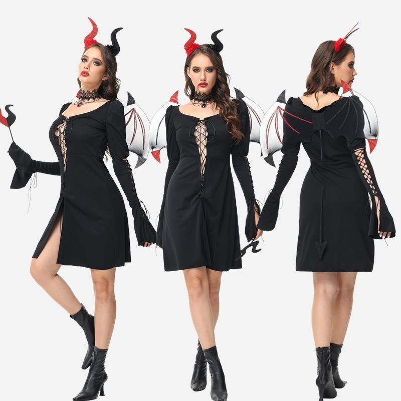 New Halloween Demon Witch Black Angel Bat Vampire Masquerade Costume