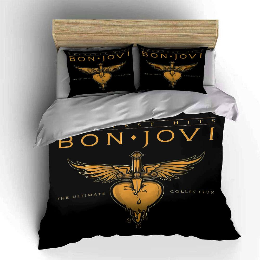 """Bon Jovi Beddengoed Set Zwart""" Beddengoed Dekbedovertrek Set Dekbedovertrek Kussenslopen"""  (1 * Dekbedovertrek 2 * Kussenslopen, zonder dekbedvulling)