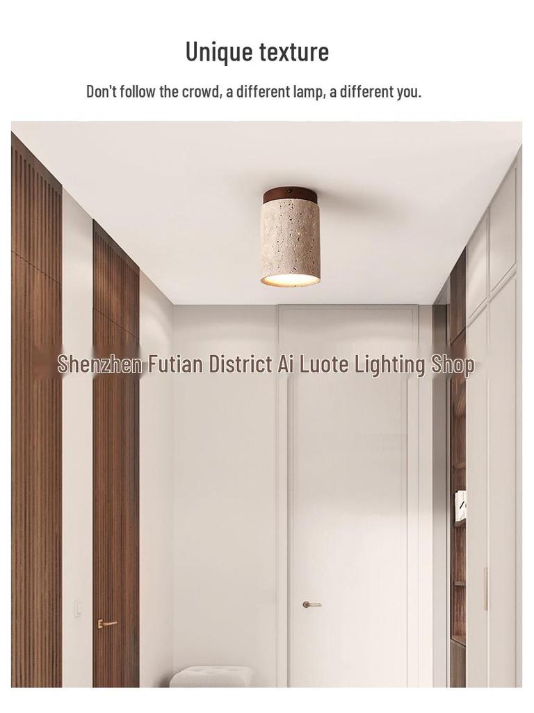 Lampada da soffitto nordica Wabi-Sabi in travertino nero per ingressi e corridoi in stile giapponese