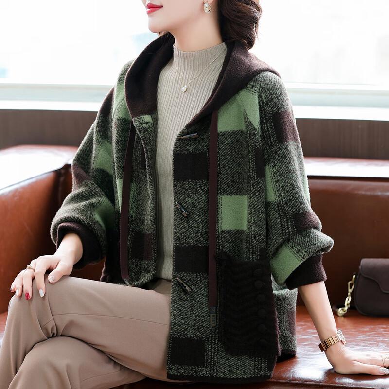 

Женский клетчатый вязаный кардиган с капюшоном 3XL