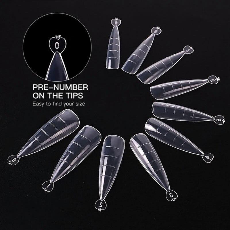 100Pcs Clear Stiletto Full Cover False Nail Scale Clip Gel Acrylic Nail Art Extended Fake Nail DIY Beauty Manicure Accessoires