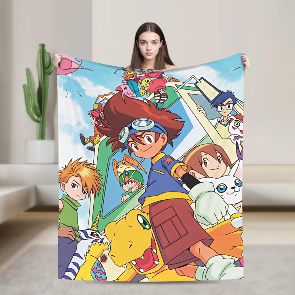 Digimon Plush Blanket Girls Boys Flannel Throw Blanket For Couch Chair Super Soft Quality Bedspread Gift
