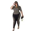 Women's Plus Size Digital Print Two-Piece Set - European & American Casual Style