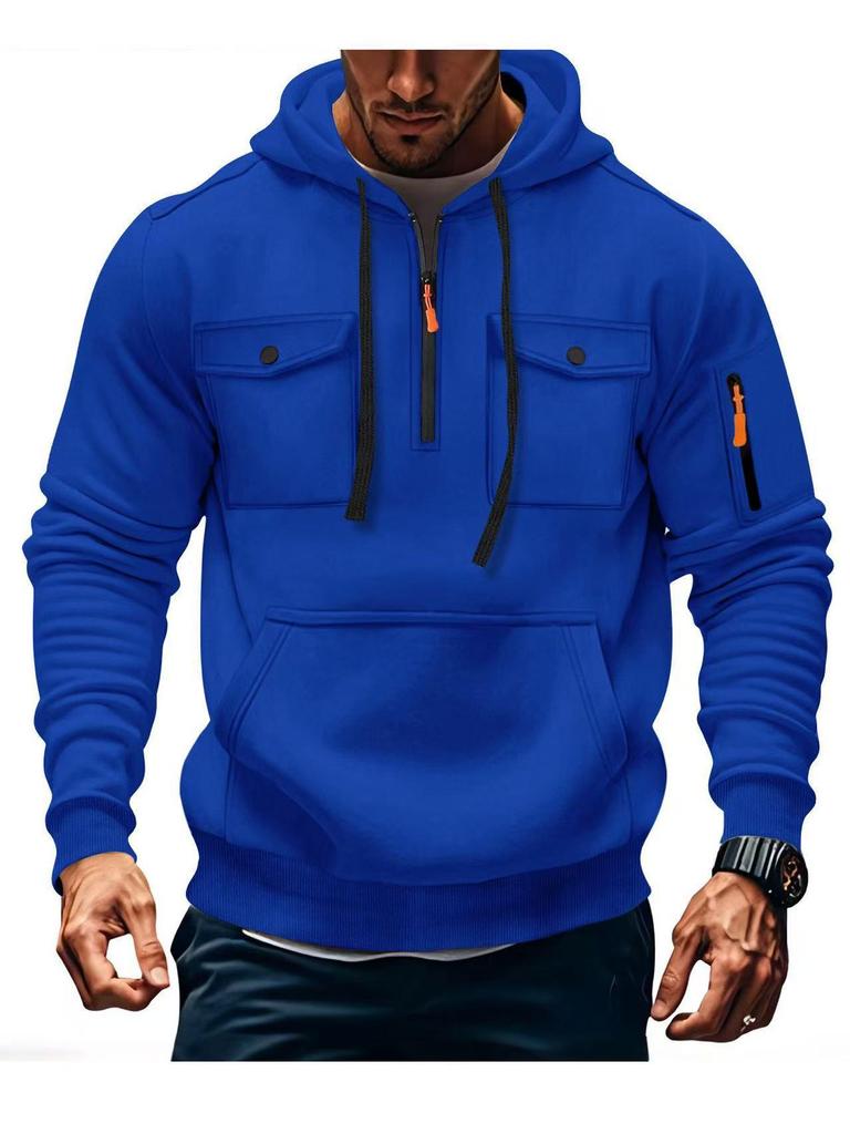 Men's Multi-Pocket Fleece Lined Hoodie Jacket - Casual and Versatile for Autumn/Winter