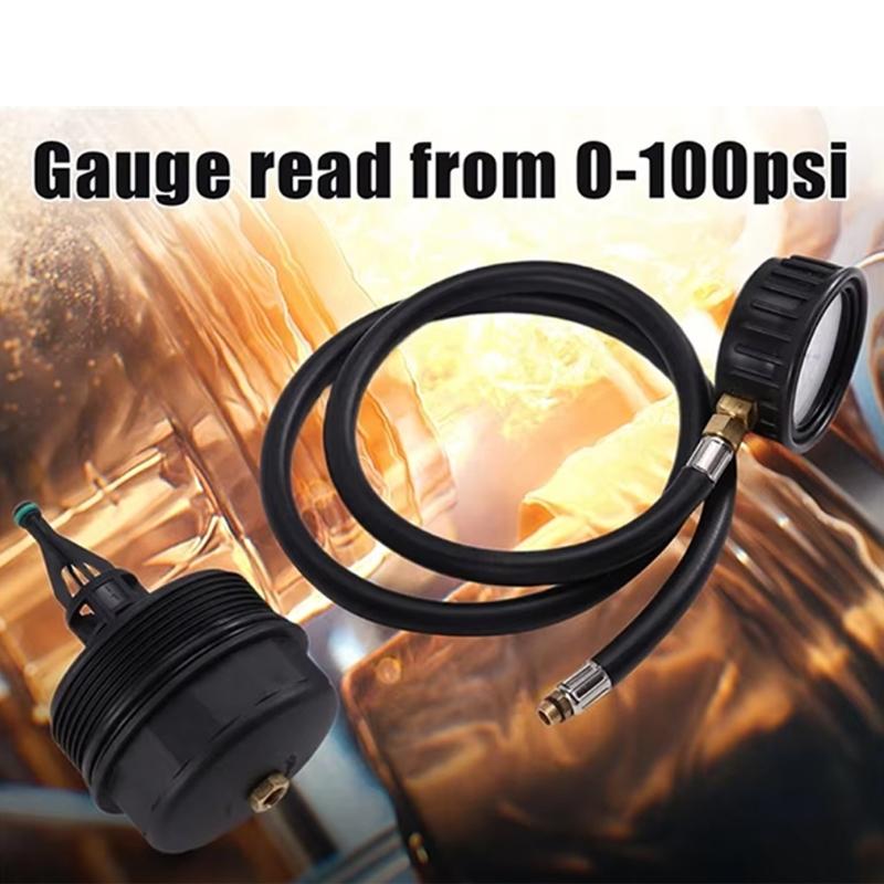 Engine Oil Pressure Diagnostic Tool with Hose-Linked Mechanical Readout and External-Thread Cap Coupling for M271, M274 Direct Engine System Checks