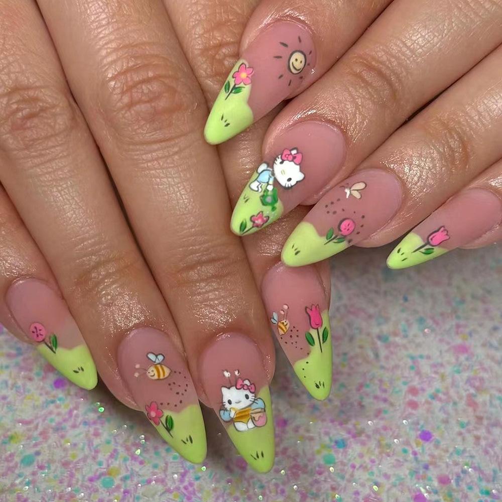 Sweet and Cute Cartoon Nail Sticker Hello Kitty Cat Manicure Sticker Japanese Girl Style Manicure Sticker