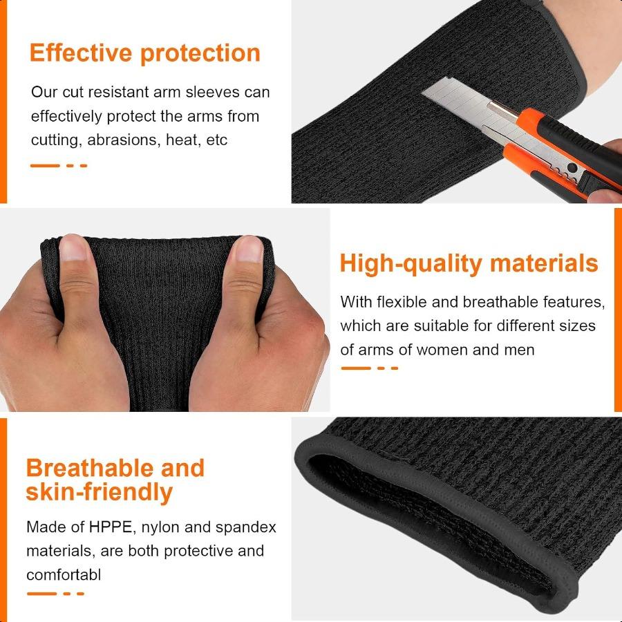 4 Pair Protective Arm Sleeves for Thin Skin AntiCut Burn Resistant Cover Forearm Sleeve for Cooking Construction Black 7.9 Inch