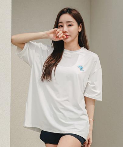 Tyubeuteuli Women'S Basic Loose Fit Short Sleeve Rash Guard B604 Ivory