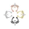 Cute Bat Fake Septum Ring Clip On Pearl Cubic Zirconia Non Piercing Nose Jewelry Halloween Party Accessory