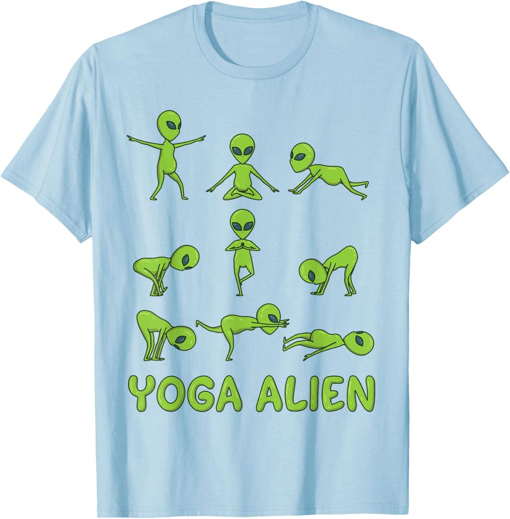 Yoga Alien Grafik T-Shirt Grüner Mann Posen Meditation Fitness Liebhaber Kurzarm T-Shirt