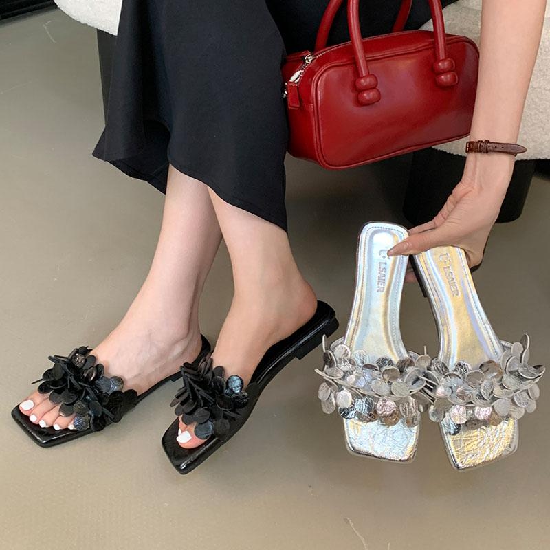 Mode Nyinkommet Sommar Strandtofflor Dam Ballerinaskor Tofflor Sandaler Mode Fyrkantig Tå Dam Ballerinaskor Tofflor Skor Kvinnliga Flipflops