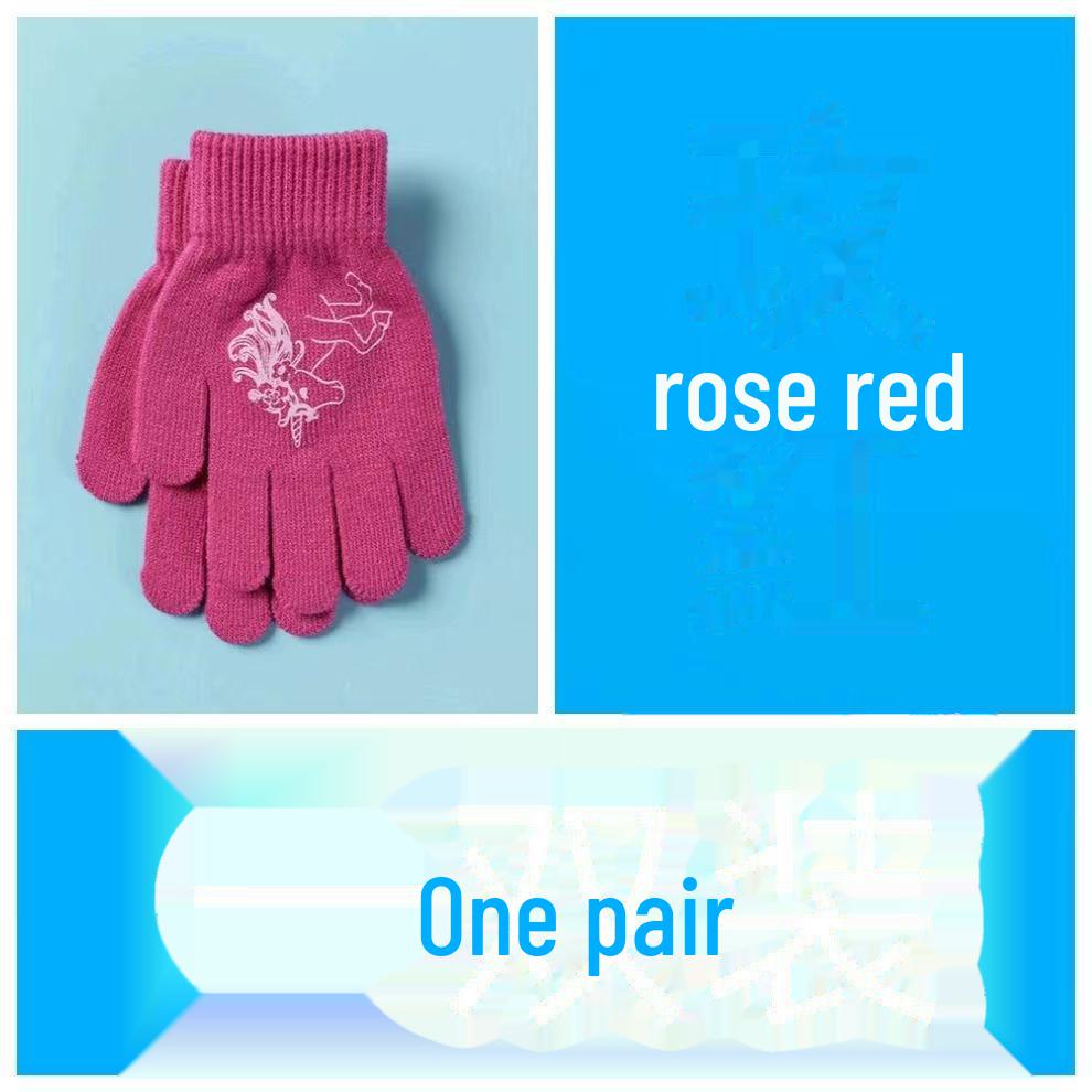 

Детские зимние шерстяные перчатки с закрытыми пальцами — теплые, с милым мультяшным дизайном для мальчиков и девочек Elementary School 6-13 Years Old розы красного