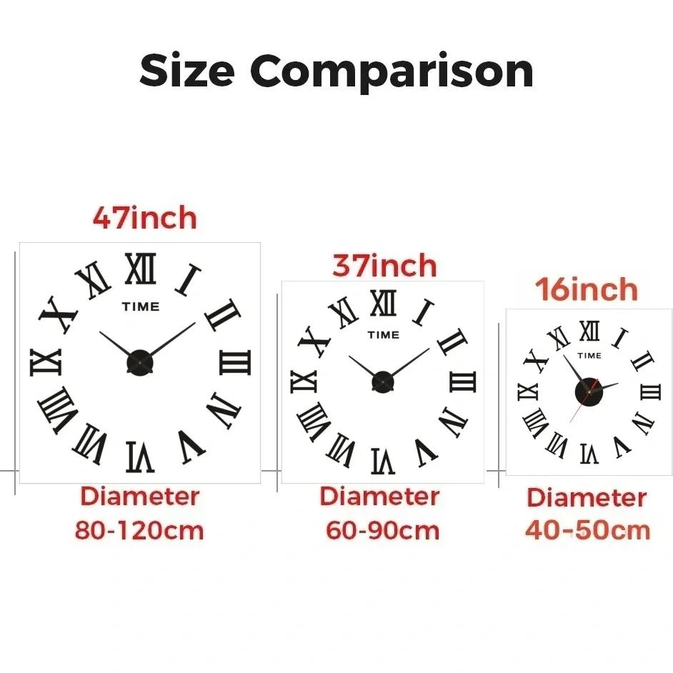 2D/3D Large Roman Numeral Acrylic Mirror Wall Clock Sticker Fashion DIY Quartz Clocks Watch Home Decoration Living Room Stickers