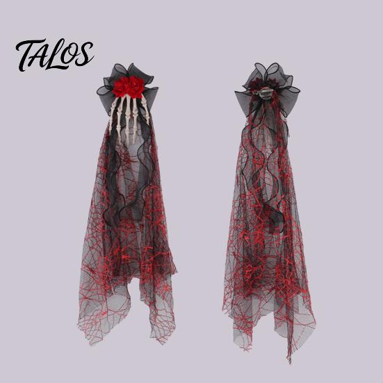 Ghost Claw Hair Accessory Gothic Skeleton Clip, Halloween Barrette with Rose, Unique Clip Black Lace Side for Women, Party Costume Retro Dark