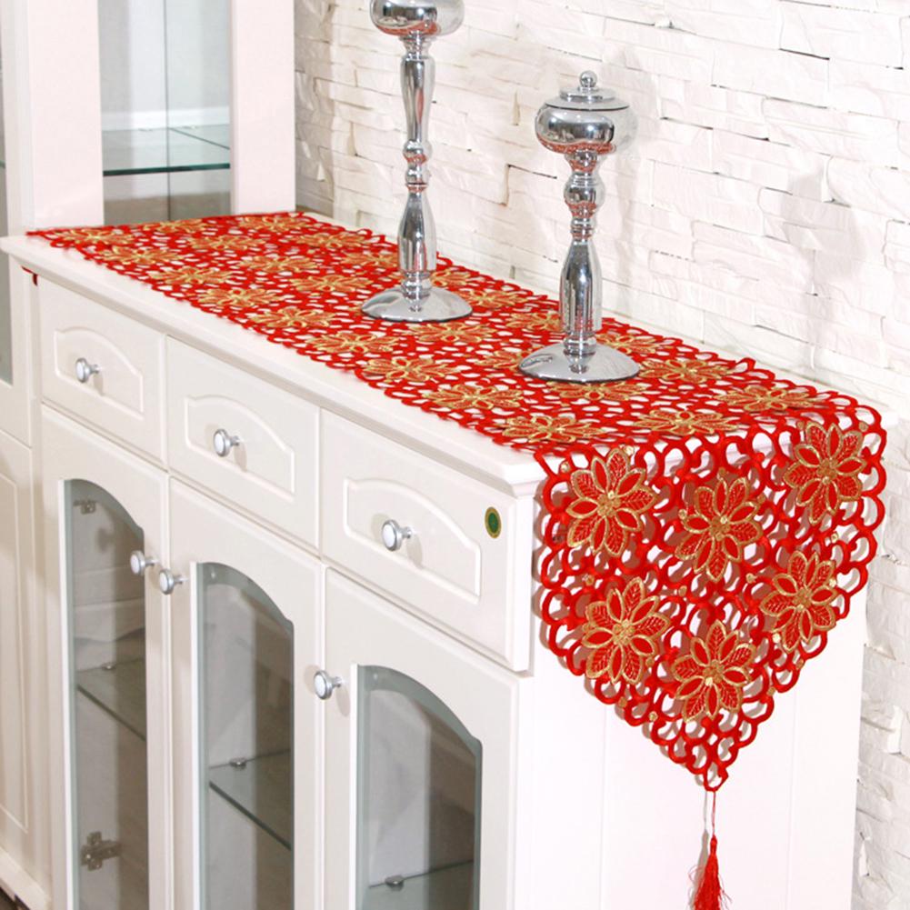 Classic Flower Embroidered Dining Coffee Table Runner Placemat Cover Home Decor