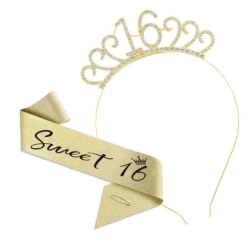 Cross-Border Digital Birthday Crown Set: Headdress, Party Shoulder Strap & Etiquette Belt Photo Prop for Girls
