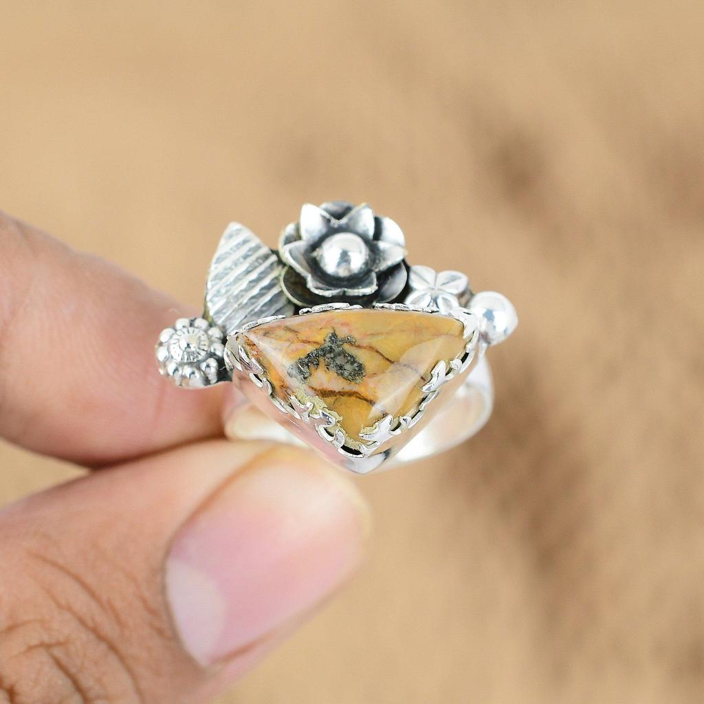 Natural Mookaite Multi Stone Flower Adjustable Ring 925 Silver For Women