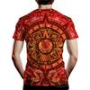 Herr T-shirt med livfullt mönster från Mayakulturen, kortärmad med rund hals och bekvämt tyg av polyesterfiber, lämplig för sommarens vardagsbruk