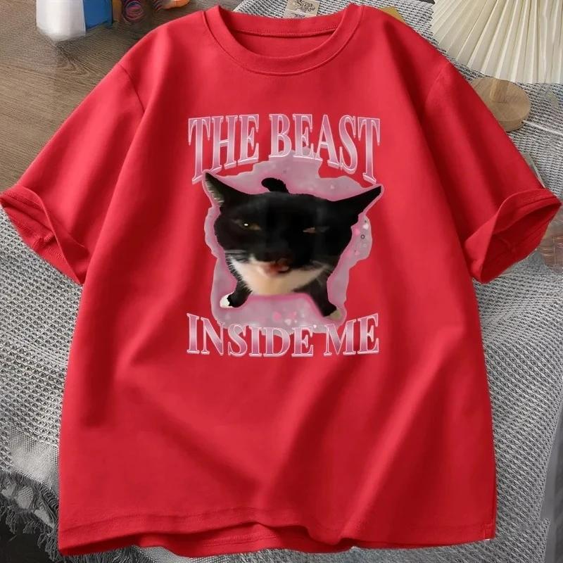 

The Beast Inside Me Tshirts for Women Cute Silly Cat Funny Humor Short Sleeve Round Neck Women Aesthetic Clothes S