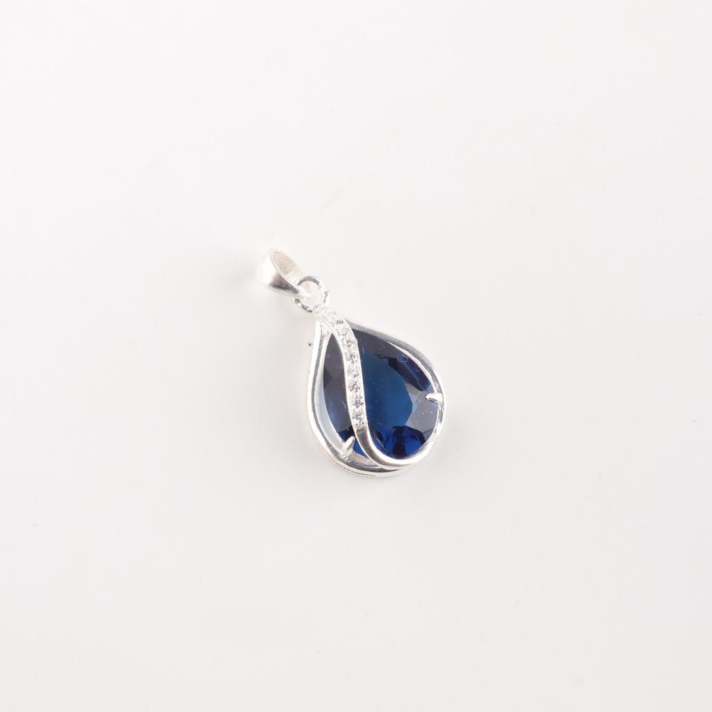 London Blue Topaz Gemstone Zircon Pendant 925 Fine Silver Jewelry Gift For Wife CZP-7-1