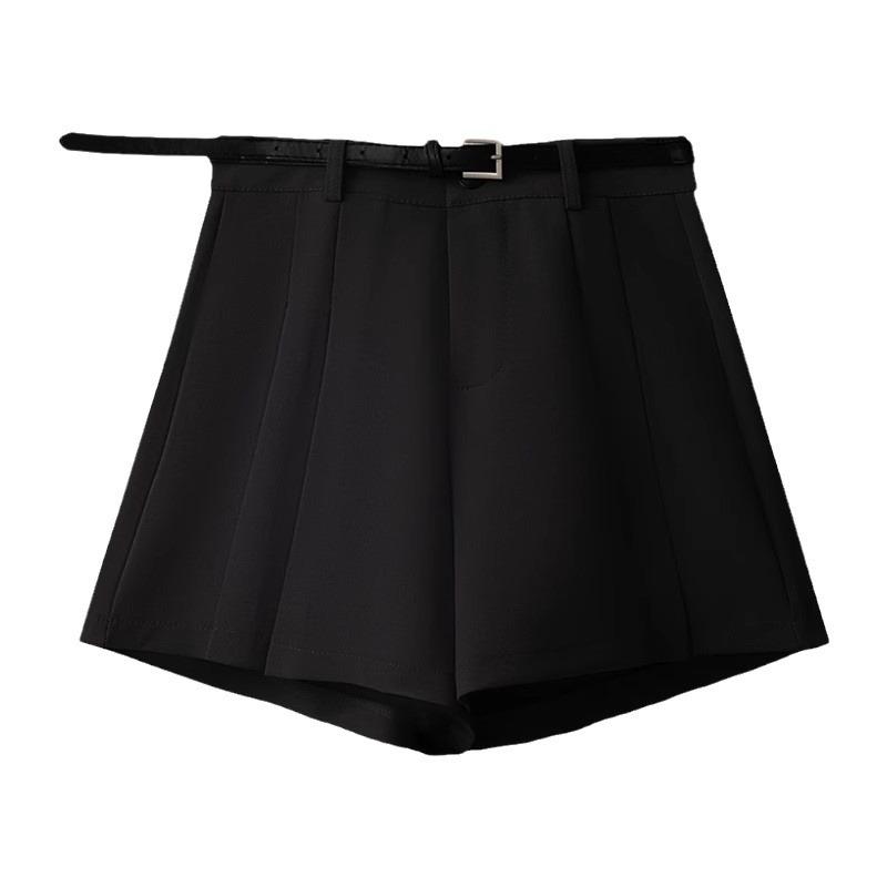 Women's High Waist Gray Woolen A-Line Pleated Culottes - Autumn/Winter 2024.