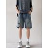 JYL Men's Denim Shorts  New Summer American High-Street Loose Straight Denim Pants