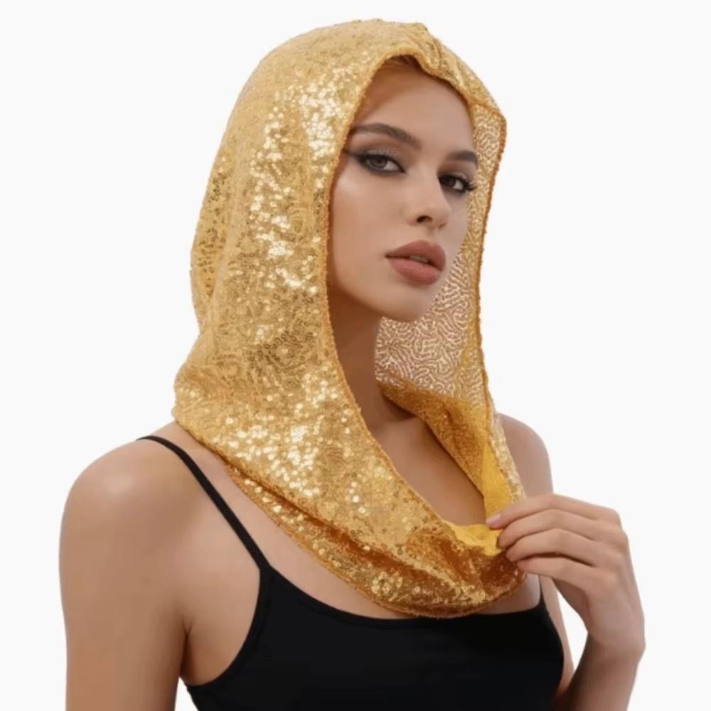 Lace Sequin Hooded Headscarf Breathable Lace Head Cover New Pullover Hat Costume Accessories