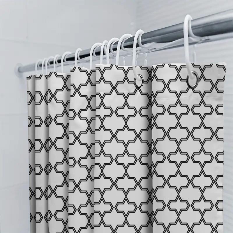 White Black Moroccan Geometric Shower Curtain For Bathroom Decor Size Customizable (Customized) 180 X 240Cm   70X95Inches