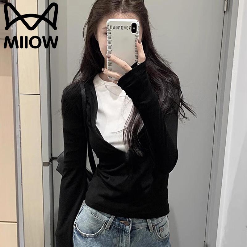 MiiOW Women's Mock Two-Piece Slim-Fit Long Sleeve Pullover