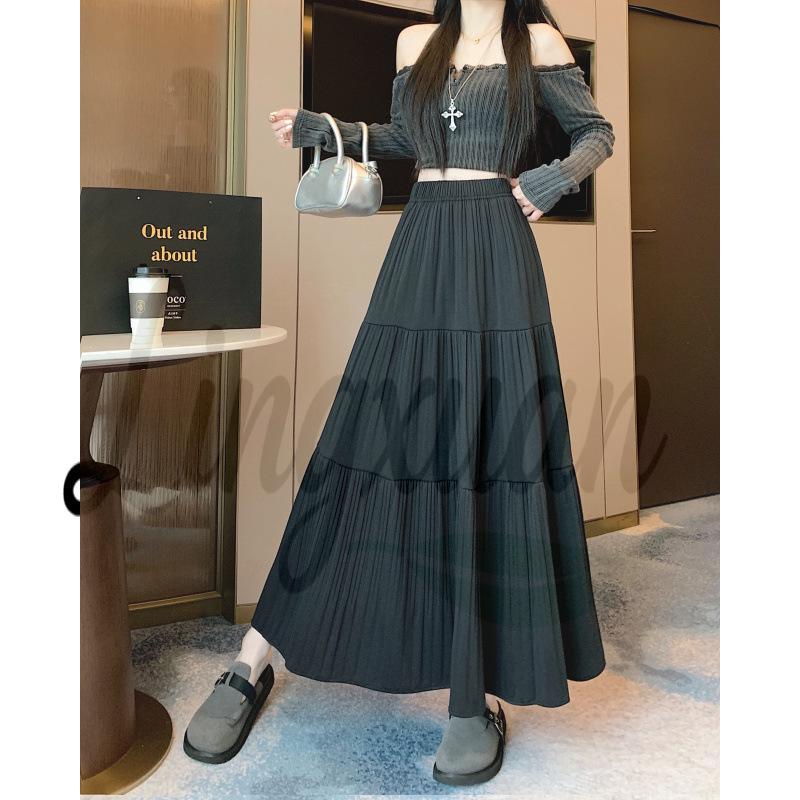 

Plus Size 2026 Autumn/Winter Korean Woolen High Waist Flare A-line Skirt S чёрный