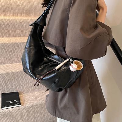 Fashion Splicing Single Shoulder Armpit Bag Women's Bag Autumn and Winter New High-end Retro Versatile Diagonal Span Bag Dumpling Bag