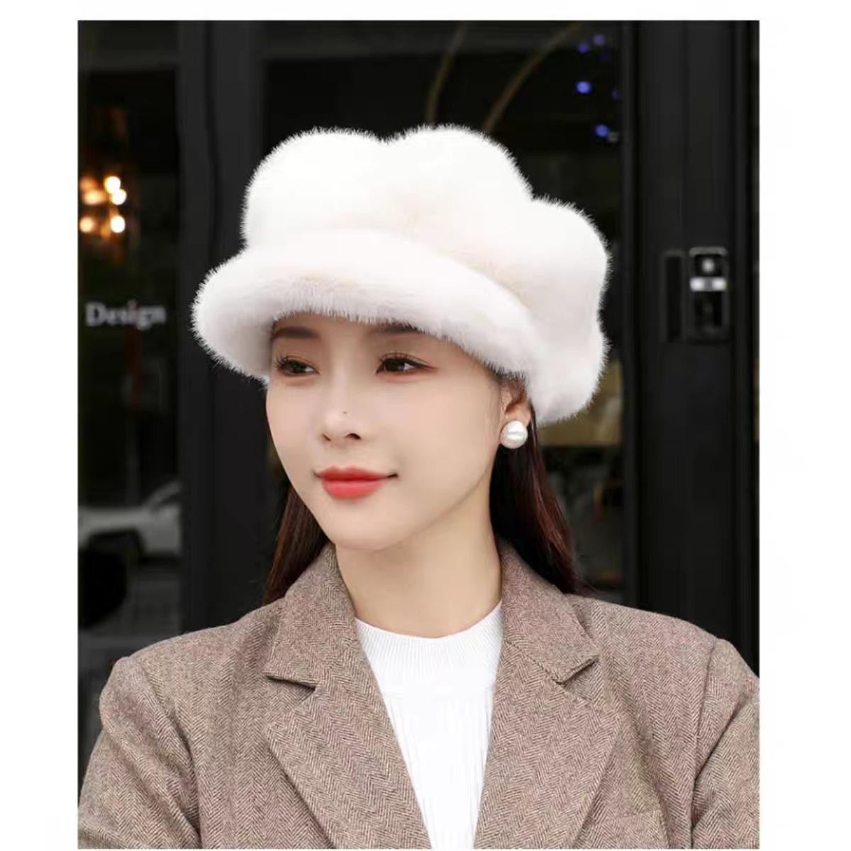 

Женский зимний теплый плюшевый берет - Мягкий восьмиугольный дизайн облако , Легкий и удобный, Меховая шляпа-ведро, Женский берет, Женская зимняя шапка one size