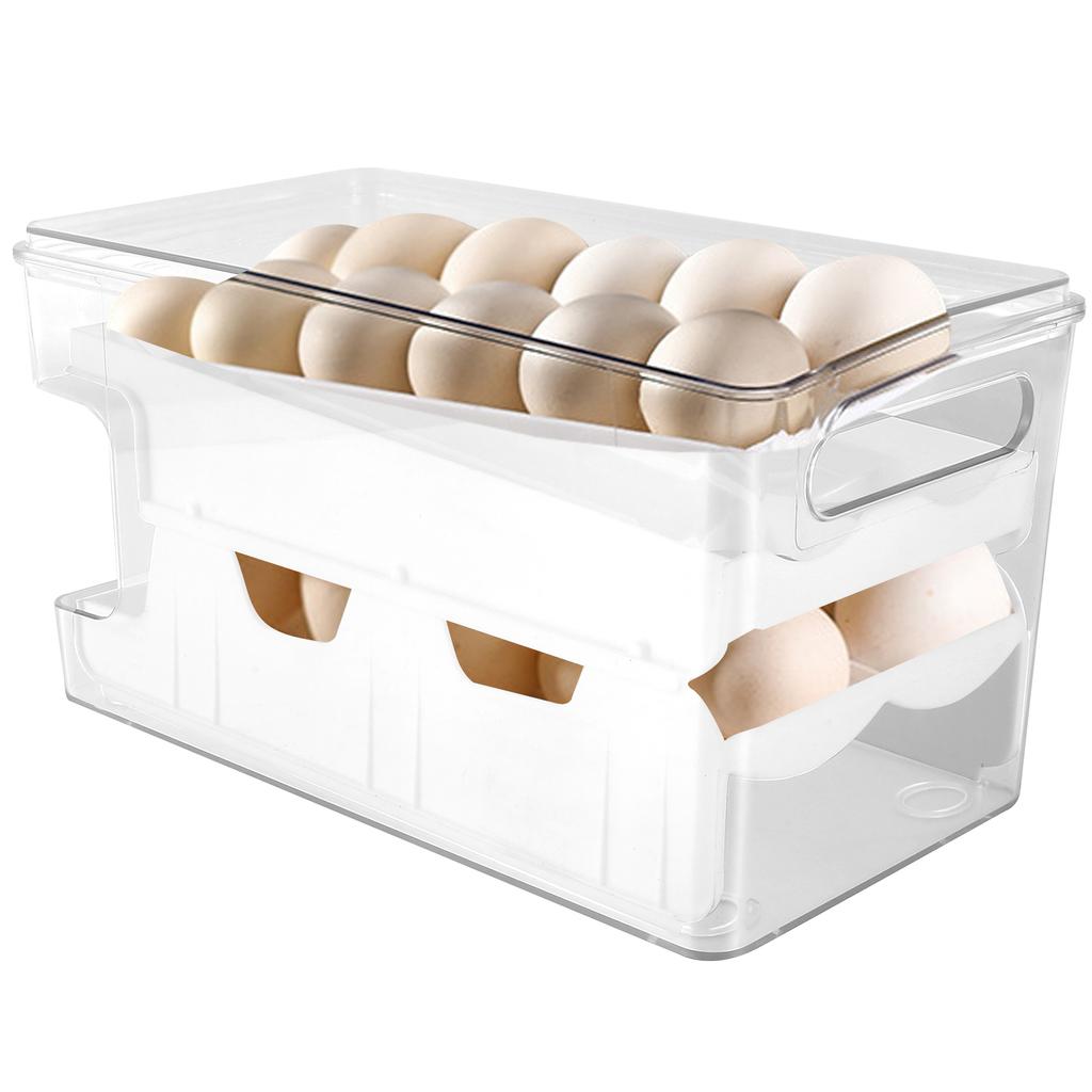 Auto Rolling Egg Holder for Refrigerator 2-Layer 24 Egg Storage Container Egg Storage Box Space Saving Multipurpose Container
