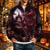 Men's Halloween Print Raglan Sweatshirt Loose Fit Stand Collar Casual Top