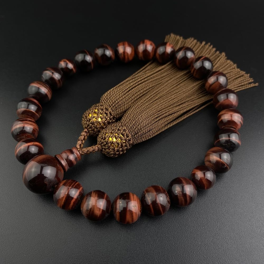 [WONDERFUL LOTUS] Men's Buddhist Prayer Beads, 22 beads, Red Tiger Eye, Brown Silk Tassel, Prayer Beads Bag Included, Suitable for All Sects,