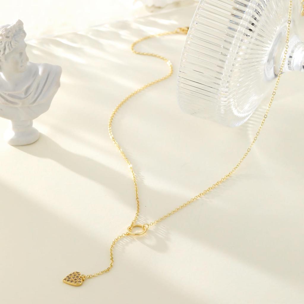 Necklace for Clavicle Comes with Gift Box [Hothrty] Women, Pendant, Heart, Zirconia, Chain, Y-Shape, Cute, Simple, Sparkly, Gold, Hypoallergenic,