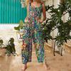 Women's Fashion Casual Loose Back Straps Wide Leg Vintage Printed Jumpsuit