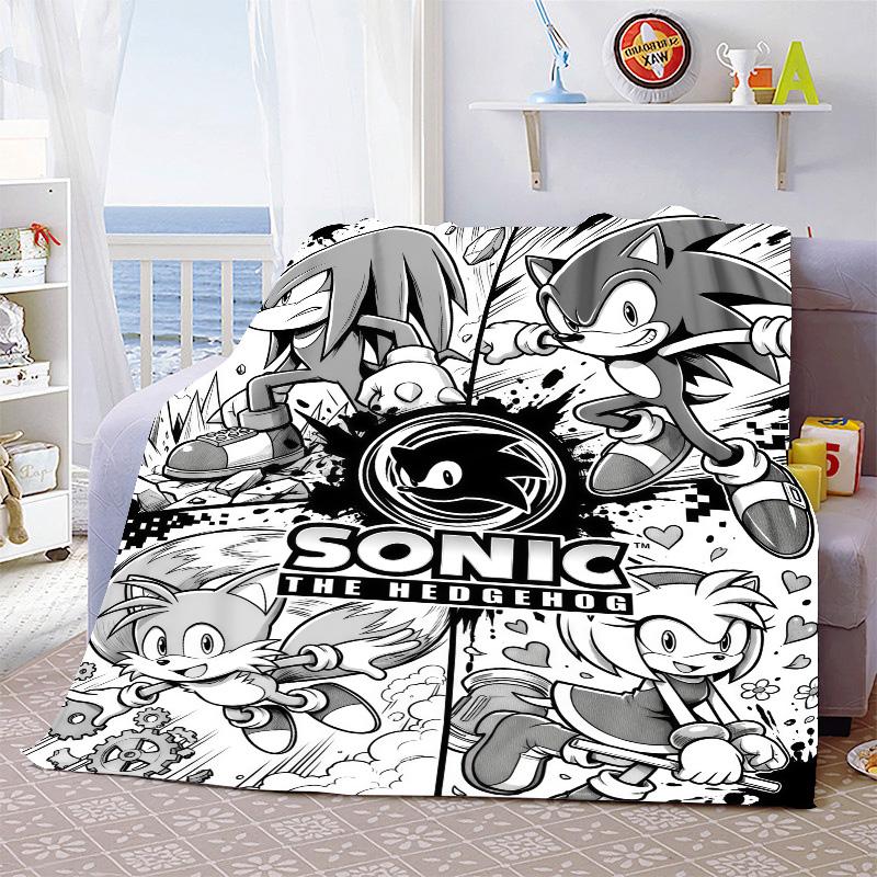 Sonic Throw Blanket Flannel Soft Cozy Warm Blanket for Bed Sofa Lightweight Home Decor Use -QJY