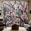 2pcs Cherry Blossom Print Curtains - Light Filtering, Rod Pocket Design, Polyester Microfiber, Floral Pattern for Living Room &