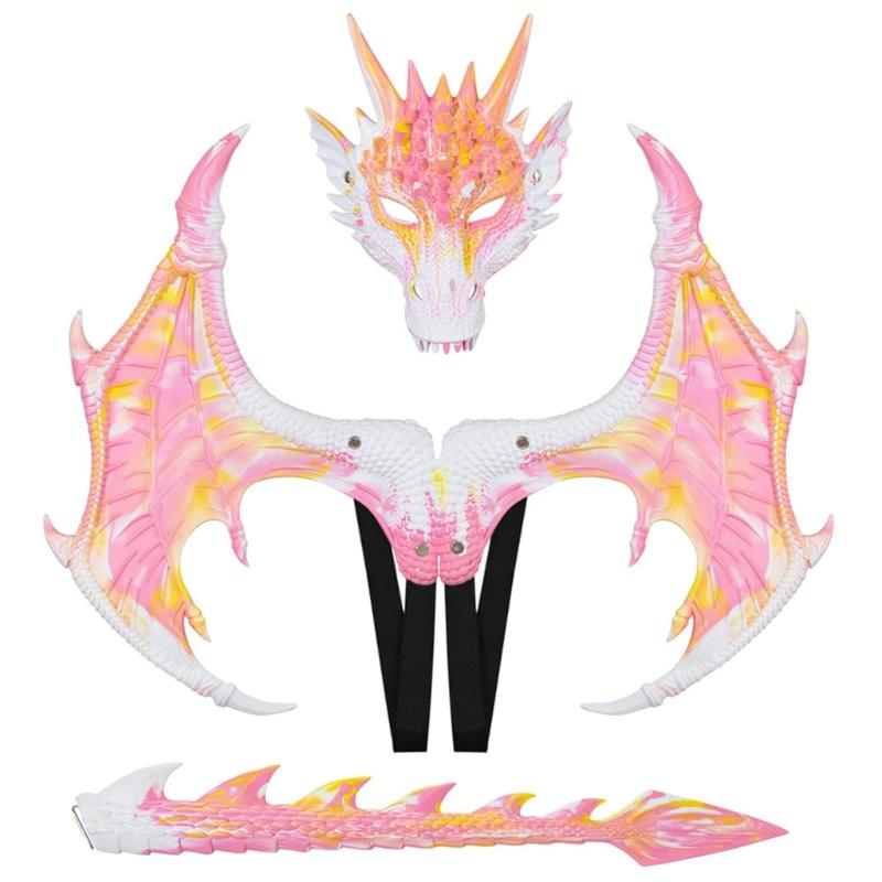 Drachenkostüm für Kinder Jungen Mädchen, Drachenflügel Schwanz Masken-Set, Halloween Dinosaurier Cosplay Kostüm Zubehör