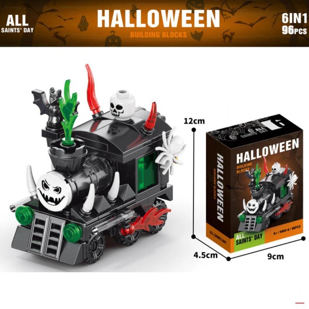 6 In 1 Creative Moc Halloween Building Blocks Diy Halloween Haunted House Pumpkin Lantern Candy House Train Toys Gifts For Kids