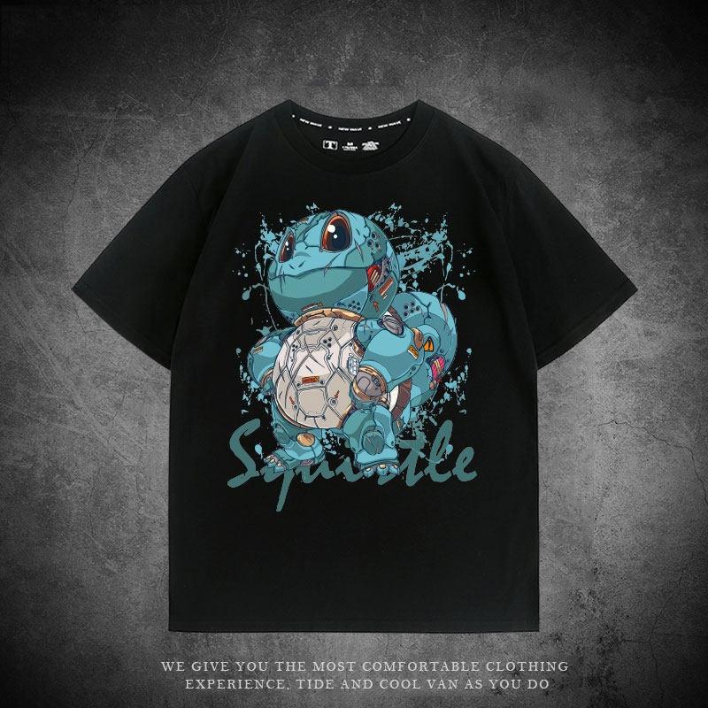 Mechanical Series Trendy T-shirt Bulbasaur Charmander Squirtle Pikachu Pure Cotton Loose Short-sleeved Clothing