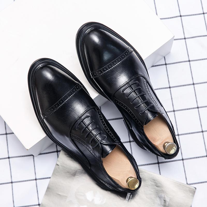 Luxury Brand High Quality Black / Brown Mens Dress Lace-Up Oxfords Pointed Toe Genuine Leather Wedding Mens Business Work Shoes