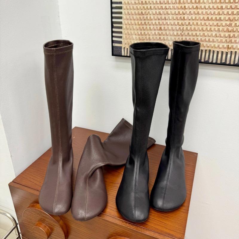 Boots Women's New Flatbottomed Velvet Leather Boots Small Man But Knee Long Tube Flat Heel Single Thin Elastic Boots