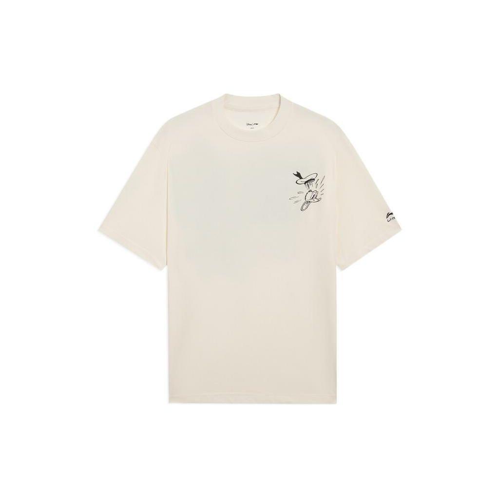 Li-Ning X Disney Mickey Series SS22 Casual Sports Cartoon Animal Alphabet Crew Neck T-Shirt Men Tops Off-White AHSS253-1