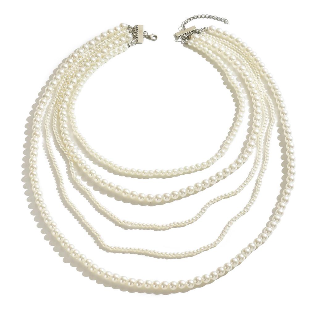 Vintage Y2K light luxury multi-layer pearl necklace niche design cold wind pearl choker handmade collarbone chain