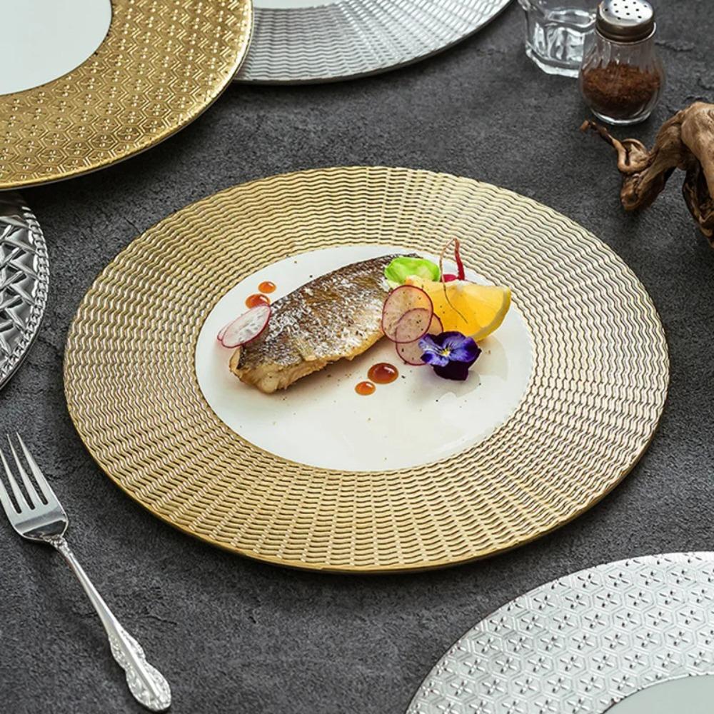 11.8 Inch Plated Gold and Silver Ceramic Plate Serving Plate Steak Tray Dessert Tray Molecular Cooking Tableware Dinner Plates