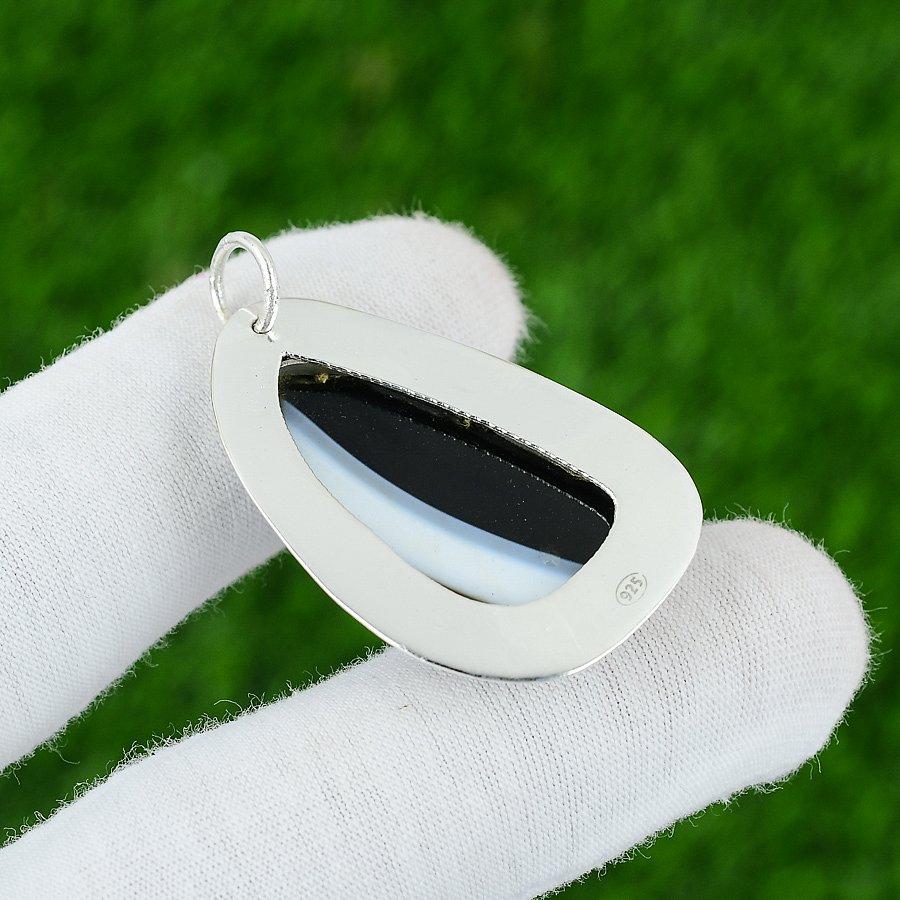 925 Sterlingsilber Birnenform Sardonyx Edelstein Lünette Elegant Schwester Anhänger Schmuck